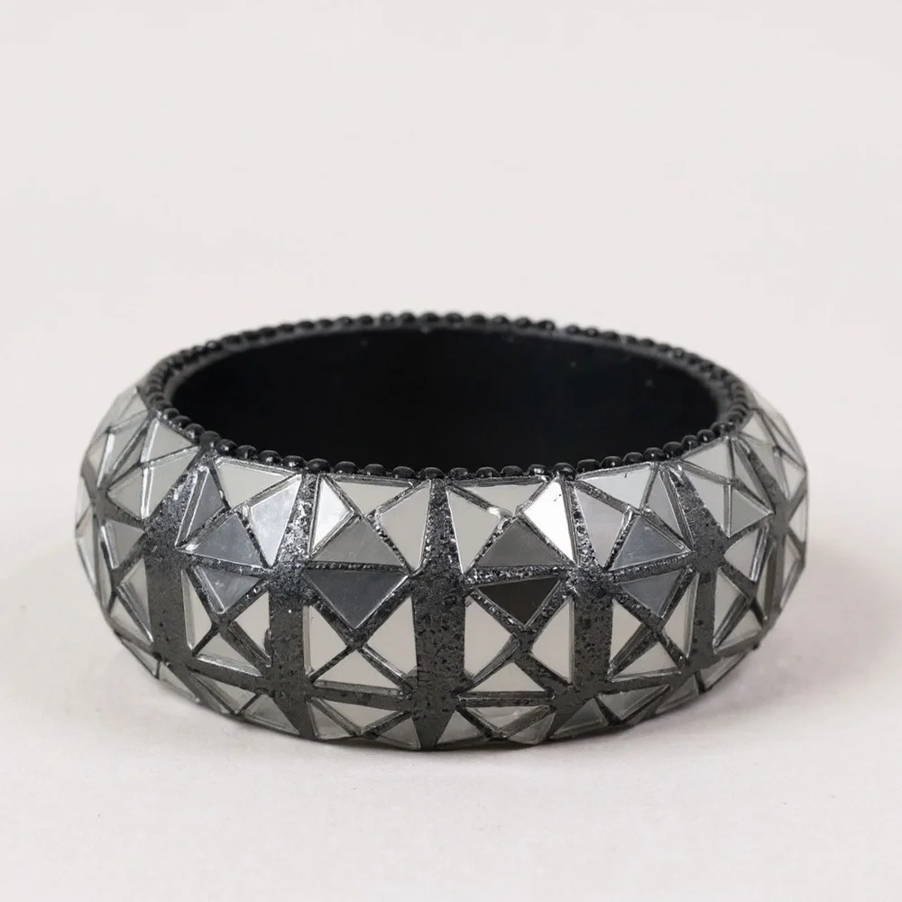 BOUTIQUE Vintage Art Deco Mirror Faceted Chunky Bangle Bracelet